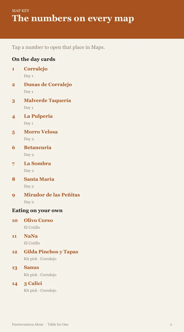 A page from the free sample of the Fuerteventura planning kit; open the PDF to read it